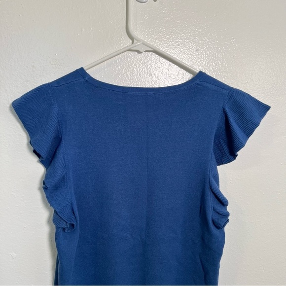 T Tahari Flutter Sleeve Sweater Knit Top Blue L - Picture 7 of 12